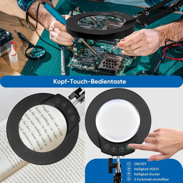 Detalle 2 de mandland 10X Lupe mit Licht und Klemme 4,3"