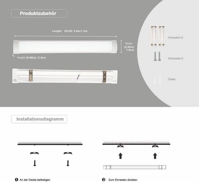 Detalle 2 de Qsmile LED-Rohre (2er-Set) 117 cm, 32 W, 3.550 lm, kaltweiß 6.500 K – feuchtegeeignetes Feuchtraumlicht