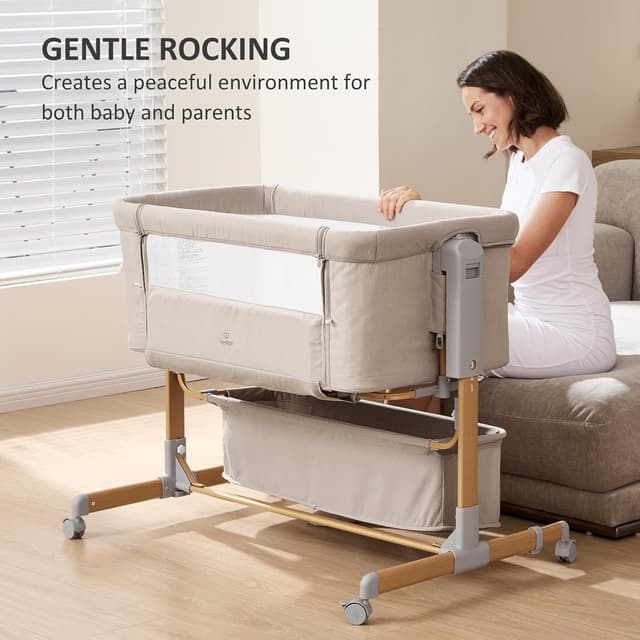 Thumbnail 6 de 3 in 1 Baby Bassinet (Rocking + Bedside Sleeper) with 6-Height Adjustment, Breathable Mesh & Storage Basket
