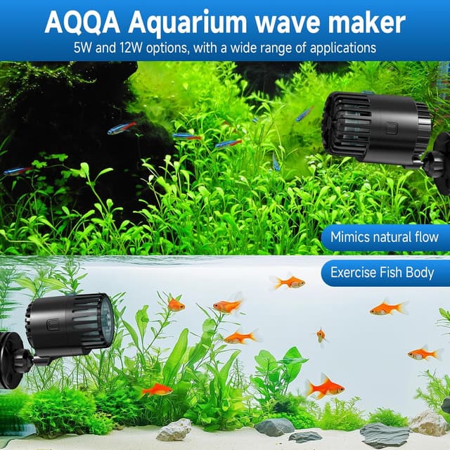 Detalle 2 de AQQA Aquarium Wave Maker Pump (12W) – Ultra quiet 360° adjustable circulation powerhead for 280–560L tanks