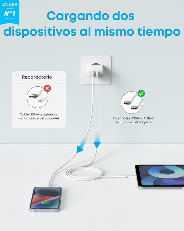Detalle 2 de Anker Cargador 20W USB C carga rápida 2 Puertos