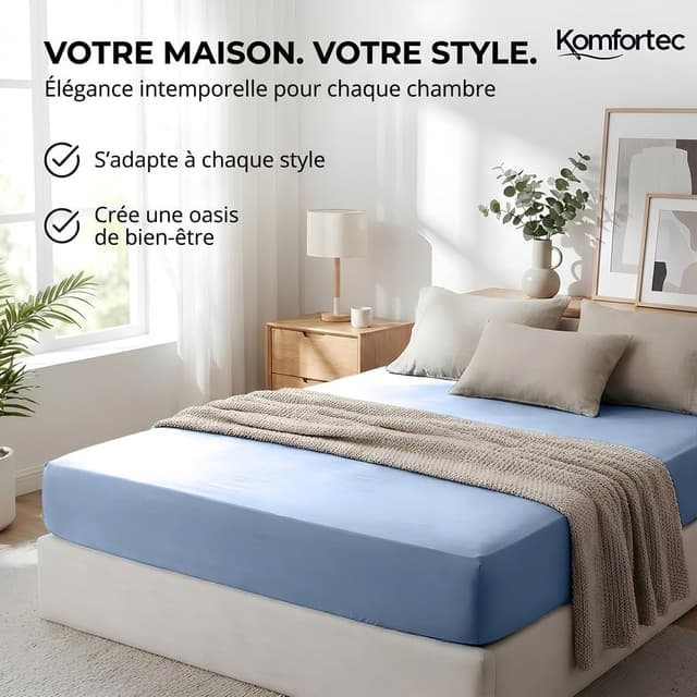 Detalle de Komfortec Drap-housse en jersey 100% coton 90 x 200 cm – bleu clair