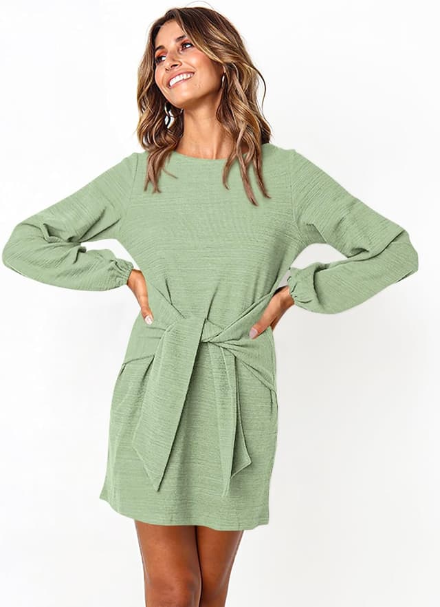 Detalle 2 de PRETTYGARDEN Long Lantern Sleeve Tie-Waist Dress