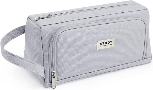 Detalle de KALIDI Federmäppchen mit 2 Fächern, große Kapazität und Tragegriff (Grau)