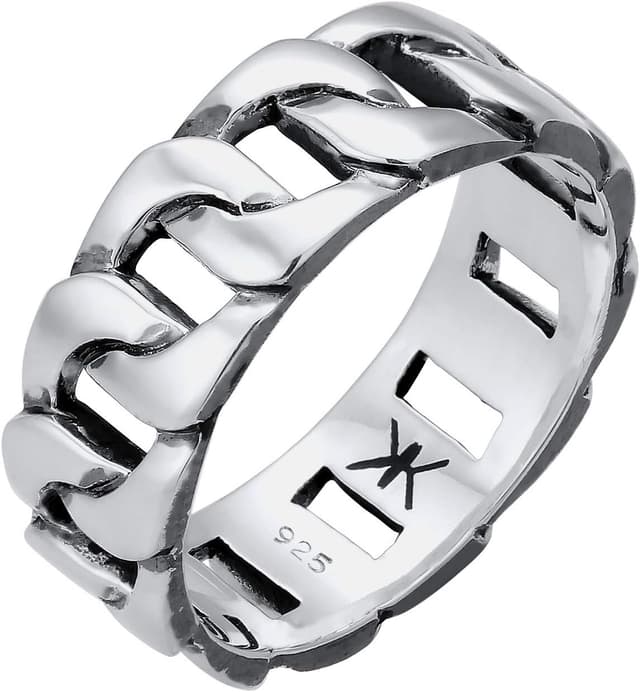 Detalle de Kuzzoi anello da uomo in argento 925 con ossidazione nera e design a maglie