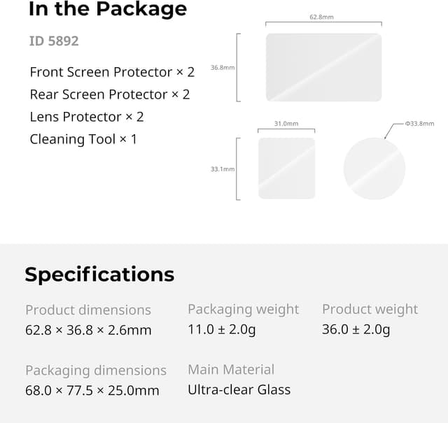 Thumbnail 6 de SmallRig Kit de protection d’écran en verre trempé pour DJI Osmo Action 6 (5892) – intégrale, ultra-fin