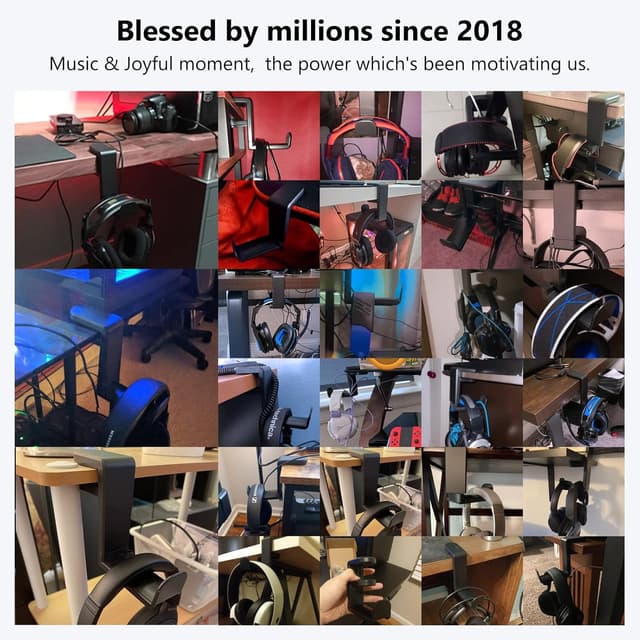 Thumbnail 6 de EURPMASK Rotating Clamp-On Headphone Stand (2 Pack) with 360° Swivel & Cable Clip Organizer