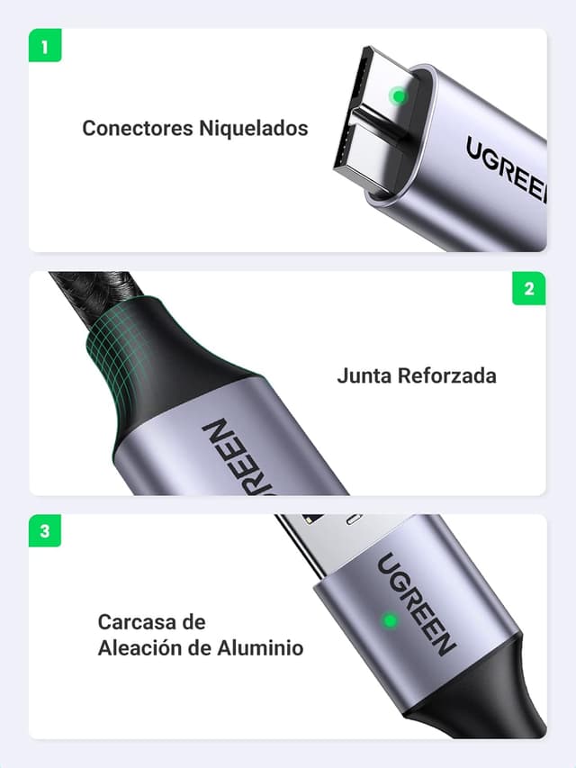 Thumbnail 5 de UGREEN Cable USB 3.0 Tipo A a Micro B para Disco Duro 🚀