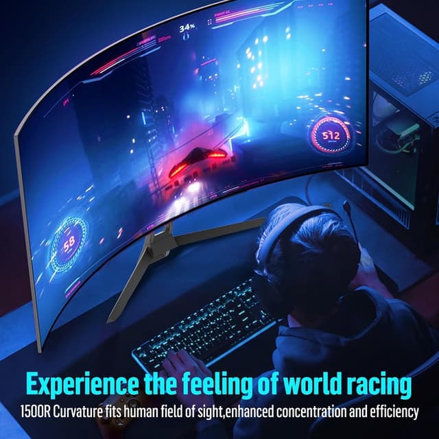 Detalle de Gawfolk Gaming Curved Monitor 34 Zoll (UWQHD 3440×1440, 165 Hz, 1500R, VA) mit DisplayPort/HDMI und VESA 75×75