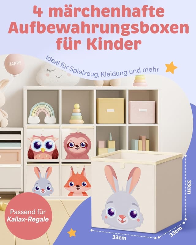 Detalle de mookrook Aufbewahrungsbox Kinderzimmer 4er-Set (33 x 33 x 33 cm) für Kallax Boxen