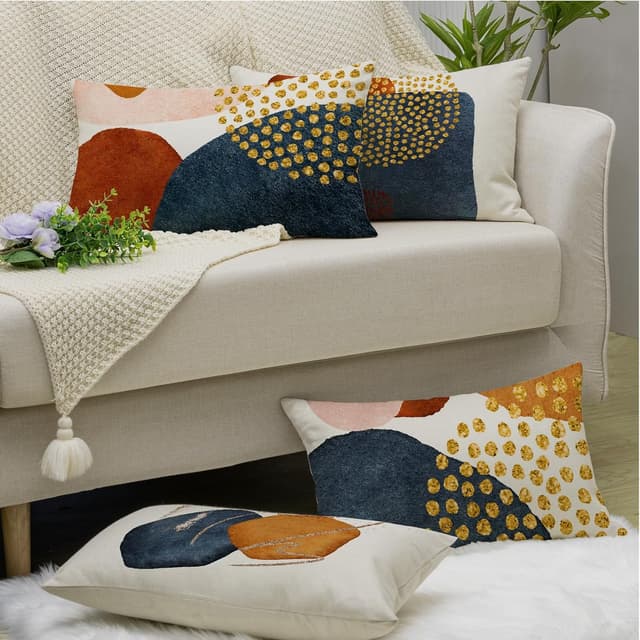 Detalle de YCOLL Lot de 4 housses de coussin 40x60 en lin style abstrait