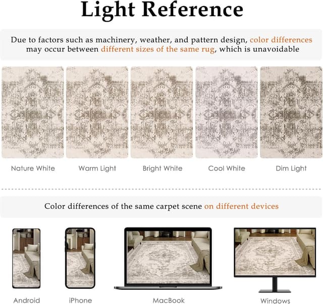 Detalle 2 de HUGEAR Vintage waschbarer Teppich 300x400 kurzflor in Beige – rutschfest für Wohnzimmer & Schlafzimmer