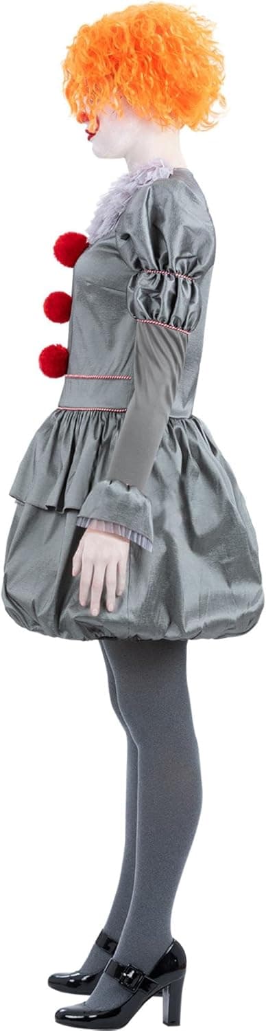 Detalle de Smiffys IT Chapter Two Pennywise Kostüm für Erwachsene – Kleid grau mit Nackenrüschen & Strumpfhosen, offiziell lizenziert