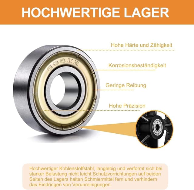 Detalle de SAICOOS 2 Stück Ersatzräder 200 mm – solide PU-Reifen mit rutschfester ABS-Radnabe