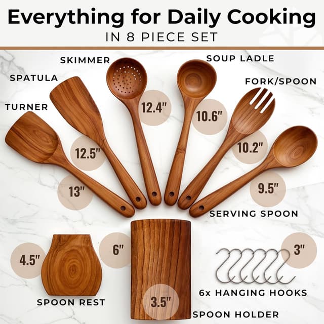 Thumbnail 5 de Wooden Utensil Set 8 Pcs teak kitchen utensils 🍽