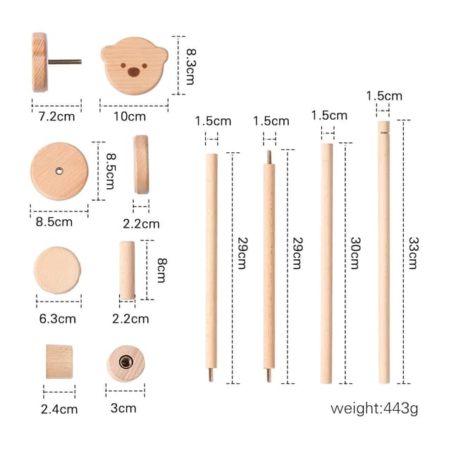 Detalle de Baby Mobile Halterung „Bär“ aus Holz – höhenverstellbar mit zwei Aufhängestangen (0–6 Jahre)