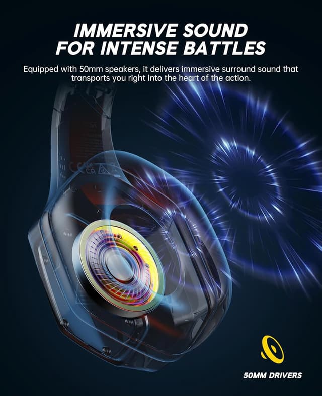 Detalle de EKSA E1000BT : casque gaming sans fil 3-en-1 Bluetooth/2,4 GHz + audio 3,5 mm (PS5, PC, PS4)