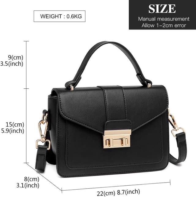 Detalle de Miss Lulu sac à main femme en PU cuir avec bandoulière amovible — format moyen pour travail, université et voyage