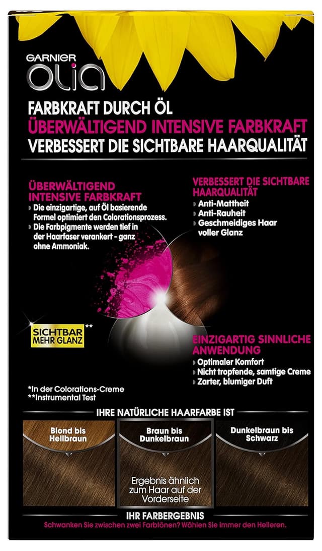 Detalle de Garnier Olia Dauerhafte Haarfarbe ohne Ammoniak 6.0 Hellbraun (Packung mit 2), inkl. Pflegekur