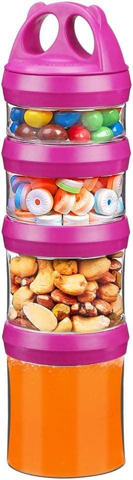 Detalle de BeneLabel Snackdose Snackturm stapelbar mit 4 Fächern, 917 ml, auslaufsicher & BPA-frei (rot)