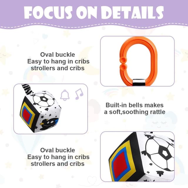 Detalle 2 de Aolso Kinderwagen-Spielzeug (4-teilig) mit hängenden Rasseln in Schwarz/Weiß