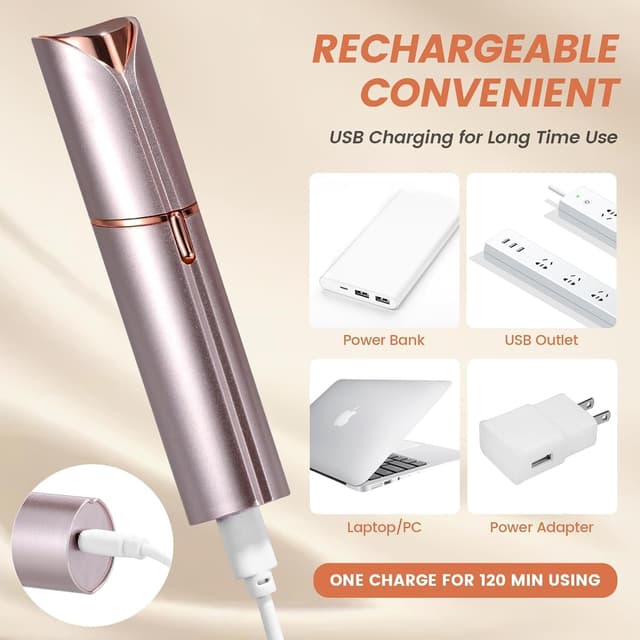 Detalle de Portable Facial Hair Remover for Women (Rechargeable) with 2 Replacement Heads for Face, Upper Lip & Chin