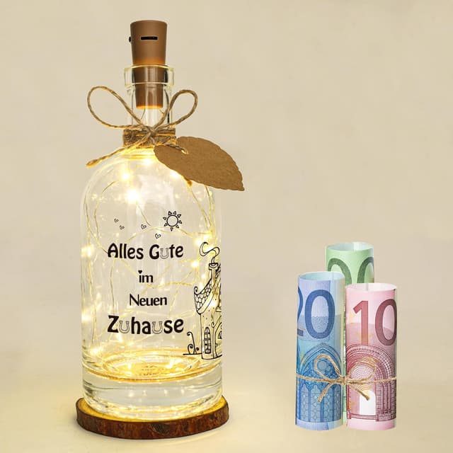 Detalle de Seutgjie LED-Leuchtflasche zum Einzug & Richtfest – personalisiertes Geschenk mit Lichterkette und Text