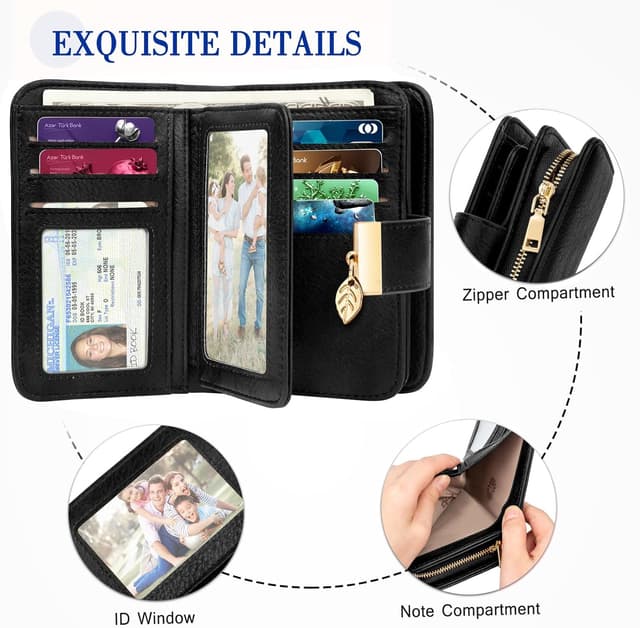 Detalle de Faneam Damen-Geldbörse aus Leder mit RFID-Schutz und 14 Kartenfächern