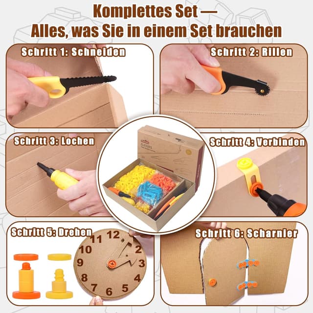 Detalle de ZLemma Karton-Baukasten mit Werkzeugen (401-teilig) ab 6 Jahren – 3D-STEM Bastelset mit Sicherheitsringen