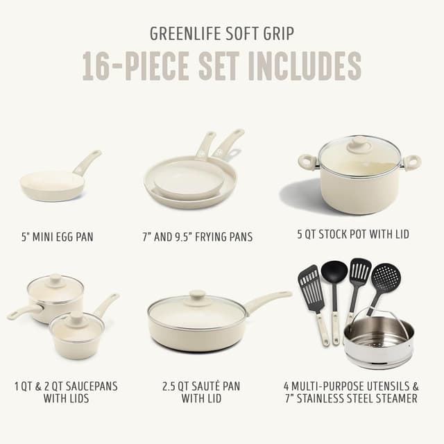 Detalle de GreenLife 16 Piece Cookware Set PFAS-Free