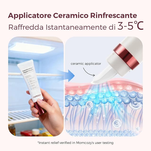 Detalle de Momcozy ComfortNip crema capezzoli per allattamento lenitiva senza lanolina con applicatore in ceramica, 50 g