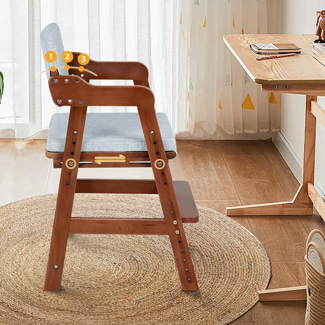 Detalle 2 de Ezebaby Hochstuhl höhenverstellbar aus Buchenholz (Nussbaum-Optik), für Kinder von 3 bis 12 Jahren bis 90 kg