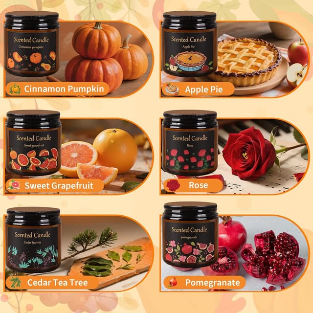 Detalle de Aeraroma Scented Candles Gift Set for Women (6 Pack) – Natural Soy Wax Aromatherapy Candles in Amber Jars, 3.5oz