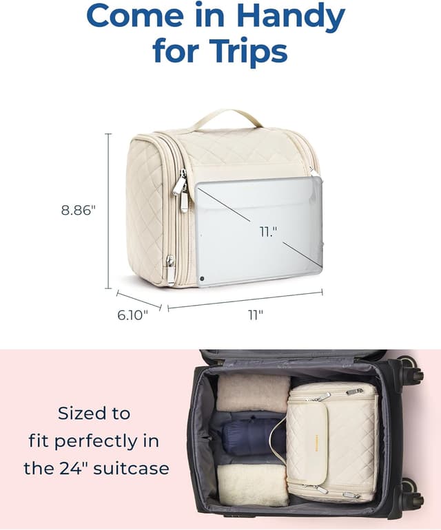 Detalle de BAGSMART Make-Up Organiser – großer Kulturbeutel zum Aufhängen in Beige