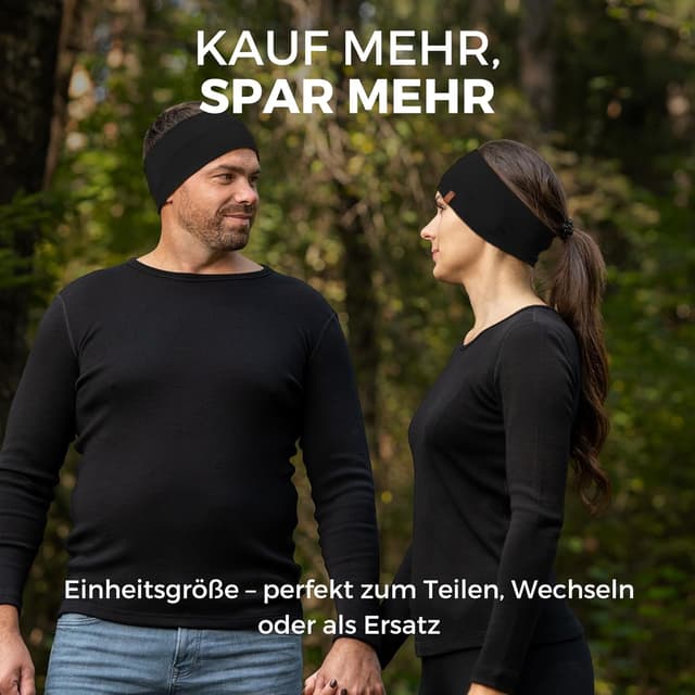 Detalle 2 de menique Dehnbare Sport-Yoga-Stirnbänder für Damen aus 100% Merinowolle (2er-Set)