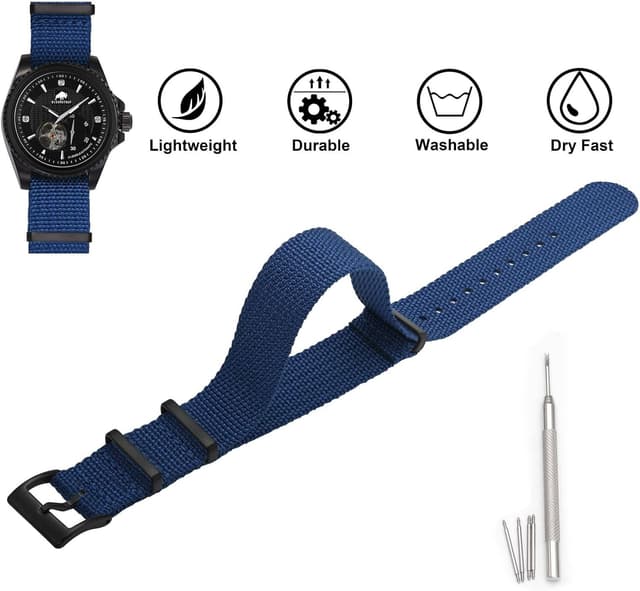 Detalle de BISONSTRAP Nylon Uhrenarmband für Herren (18/20/22 mm) mit Edelstahl-Schnalle und Federstegen