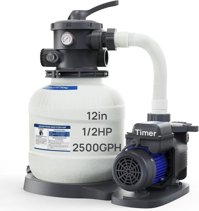 Detalle de AQUASTRONG Sand Filter Pump for Above Ground Pool (Timer, 6-Way Valve) up to 9,000 Gallons