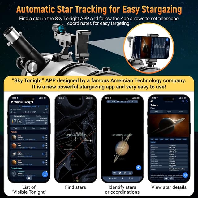 Detalle de ESSLNB ESSLNB Telescope 650130 130mm Reflector Telescope with Sky Tonight app adapter, tripod and red dot finder