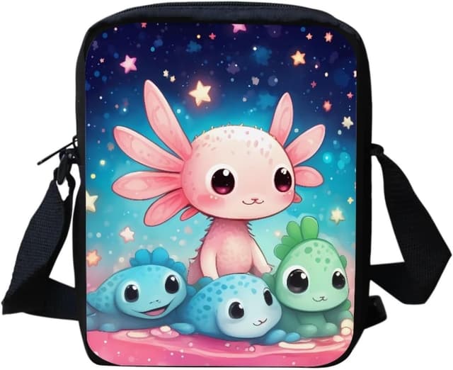 Detalle de Chaqlin Kawai Axolotl crossbody bag for kids and girls (pink sling satchel)