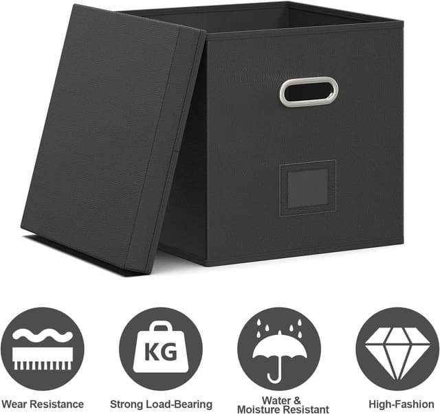 Detalle 2 de Aolawco 2-pack 12-inch leather vinyl record storage boxes (with lid & handles) – holds 100+ singles