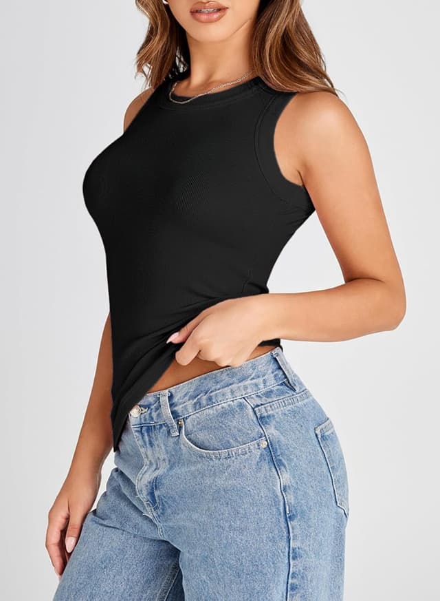 Detalle de Dokotoo Women’s Ribbed Thick Strap Racerback Workout Tank Top