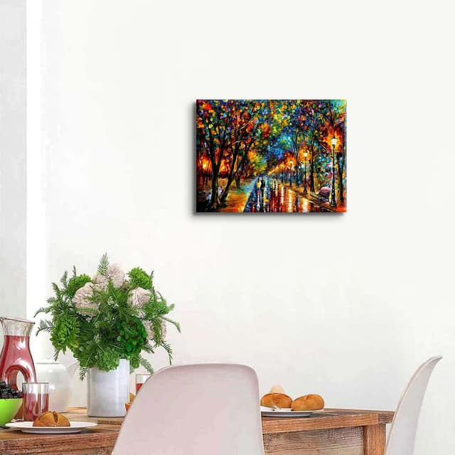 Detalle de Abstract Colourful Landscape Wall Art (12x16 inch) Canvas Print of a Couple Walking in Rain