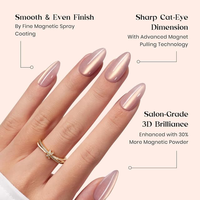 Detalle 2 de Beetles Cat Eye Press On Nails (7 Nude Colors, Medium Almond, 16 Sizes, 224 pcs) — Magnetic Shimmer, Salon-Like Fit