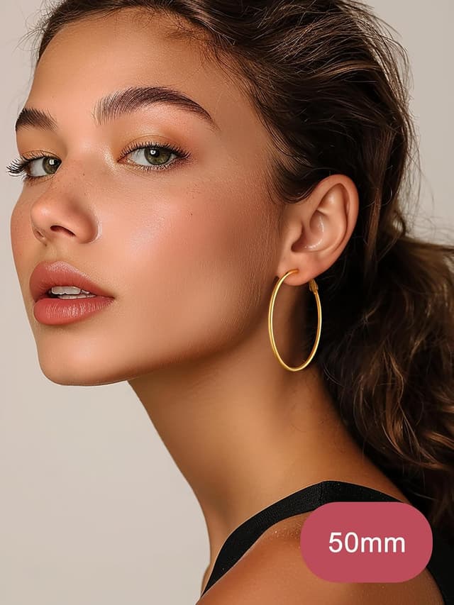 Detalle de FOCALOOK Creolen aus Edelstahl für Damen (30/50/70/100 mm) in Rund-Optik – silber, gold oder schwarz