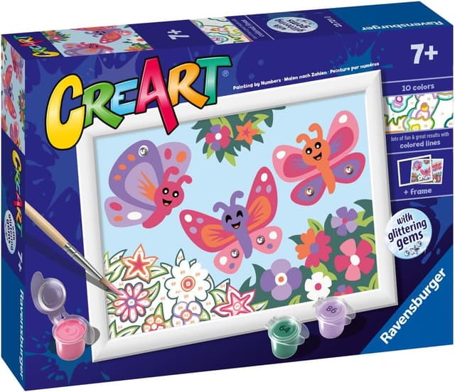 Detalle de Ravensburger CreArt Farfalle glitter – Dipingere con i Numeri (kit pittura per bambini 7+) con tavole, cornice e colori