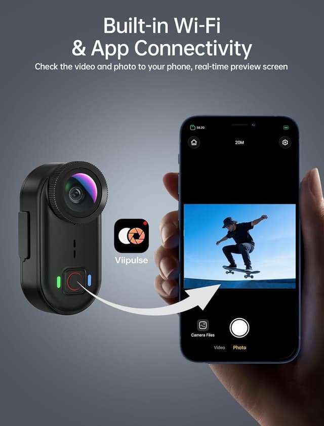 Detalle de 4K Mini Body Action Camera POV Wearable Thumb Cam with WiFi, 64GB Storage, IPX68 Waterproof (Black)