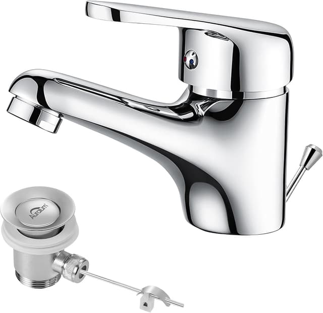 Detalle de Rubinetto bagno lavabo AuraLum miscelatore monocomando in ottone cromato con scarico a saltarello