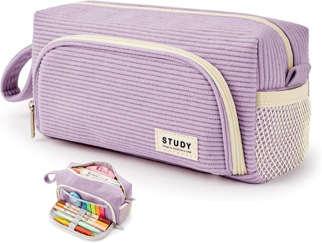 Detalle de KALIDI Corduroy Pencil Case with Multi Pockets – 8.3 x 3.5 x 4 inch organiser for school and office