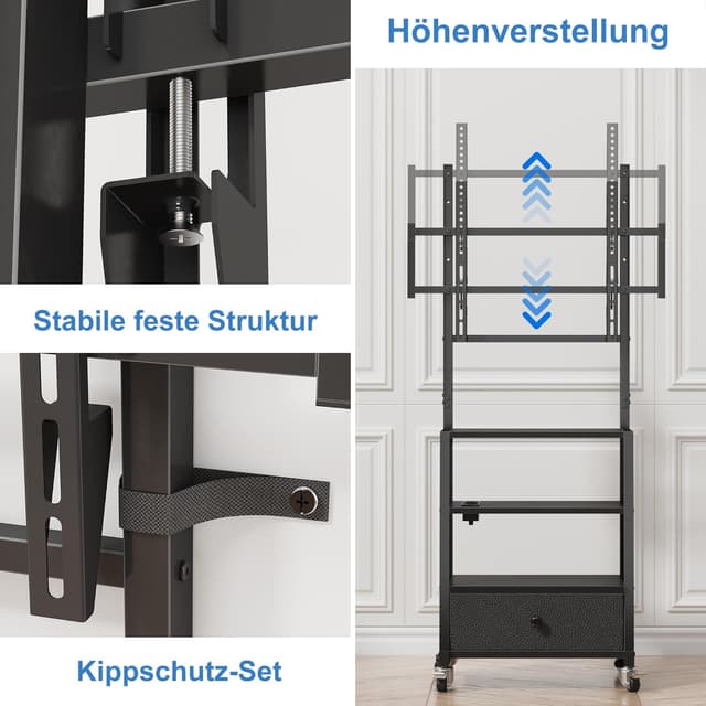 Detalle 1 de TV-Ständer Rollbar 32 bis 75 Zoll Schwarz