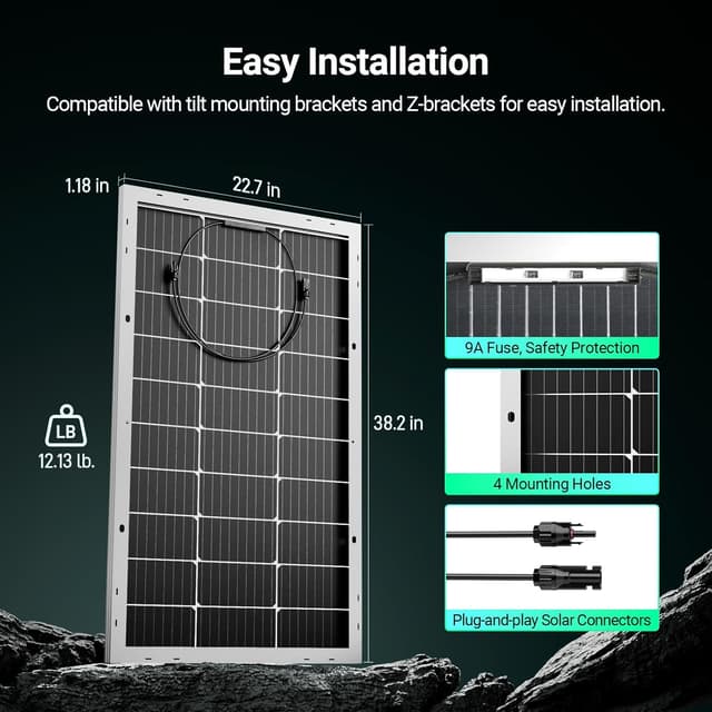 Thumbnail 5 de HQST 100W 12V Monocrystalline Bifacial Solar Panels (2-Pack) for Off-Grid Battery Charging